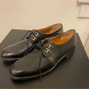 Salvatore Ferragamo Black Gancini 4 Eyelet Mens Derby Dress Shoes 9.5B Italy